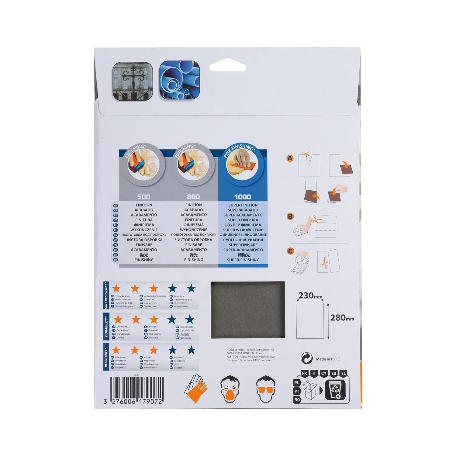 Abrasif carrosserie 230 × 280 – grains assortis (x10)