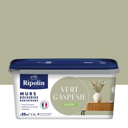 Peinture mur boiserie radiateur Ripolin Vert Gaspésie satinée – 2,5 L