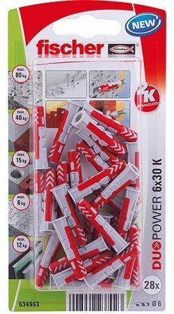 Chevilles universelles Fischer DuoPower 6 × 30 mm – lot de 28