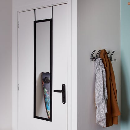 Miroir rectangulaire de porte noir Inspire, l.30 x h.120 cm