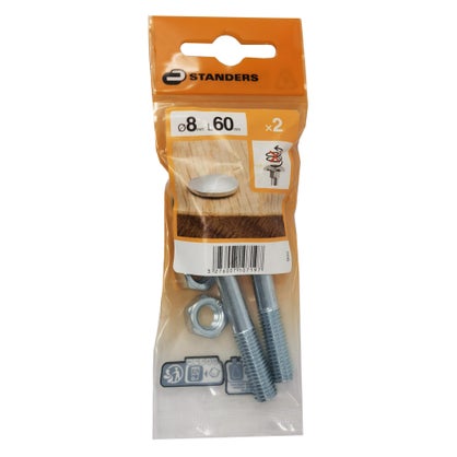 Boulons tête ronde à collet carré acier zingué M8 x 60 mm – lot de 2