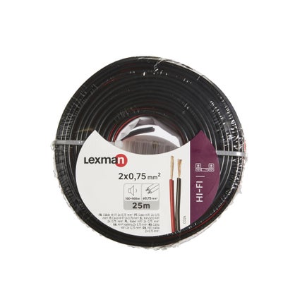 Câble hi-fi 25 m noir et rouge – transmission audio fiable et précise