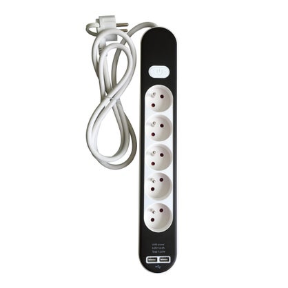 Multiprise USB filaire 5 prises – blanc / noir – 1,5 m – Lexman