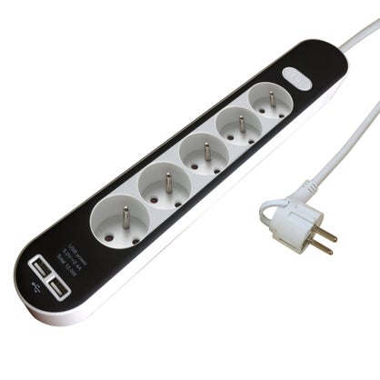 Multiprise USB filaire 5 prises – blanc / noir – 1,5 m – Lexman