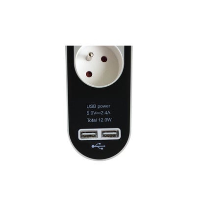 Multiprise USB filaire 5 prises – blanc / noir – 1,5 m – Lexman