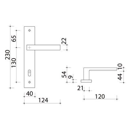 2 poignées de porte Loft – trou de clé – entraxe 195 mm