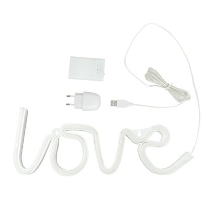 Lampe design plastique blanc néon Love, USB + batterie
