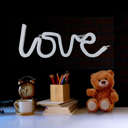 Lampe design plastique blanc néon Love, USB + batterie