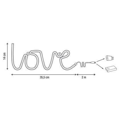 Lampe design plastique blanc néon Love, USB + batterie