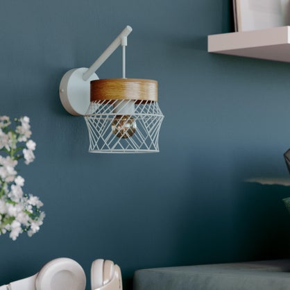 Applique Kanel E27, nature métal blanc/bois inspire