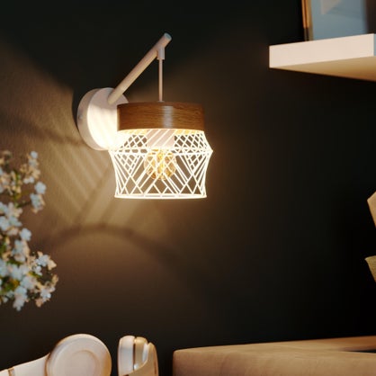 Applique Kanel E27, nature métal blanc/bois inspire