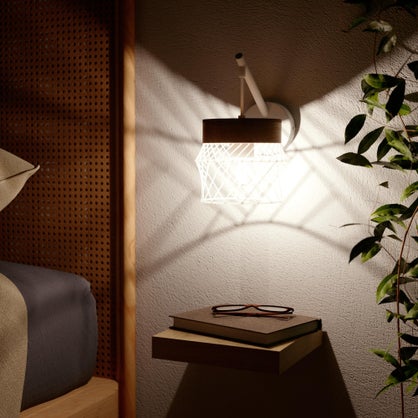 Applique Kanel E27, nature métal blanc/bois inspire