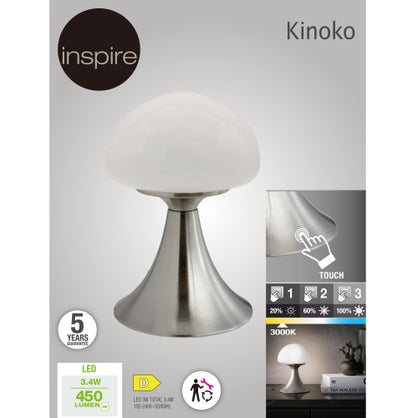 Lampe design tactile Inspire Kinoko en métal nickel