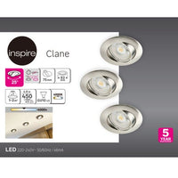 Lot de 3 spots à encastrer orientables Inspire Clane, 4000K blanc neutre, rond acier