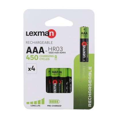 Lot de 4 piles rechargeables HR03 AAA 1000 mAh Lexman