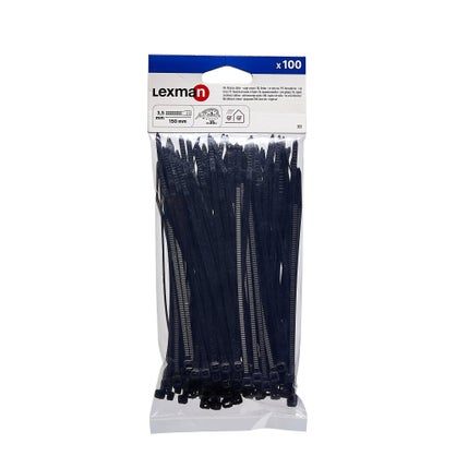 Lot de 100 colliers de serrage noirs Lexman – Ø 3 à 35 mm – Longueur 150 mm