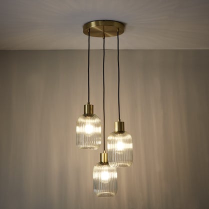 Suspension ronde Inspire Dipsy 3 x E27 diamètre 25 cm laiton brossé / verre