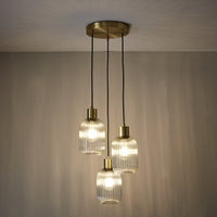 Suspension ronde Inspire Dipsy 3 x E27 diamètre 25 cm laiton brossé / verre