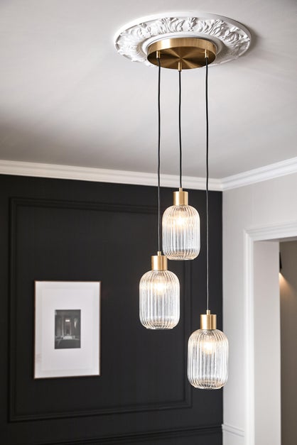 Suspension ronde Inspire Dipsy 3 x E27 diamètre 25 cm laiton brossé / verre