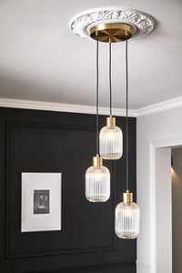 Suspension ronde Inspire Dipsy 3 x E27 diamètre 25 cm laiton brossé / verre