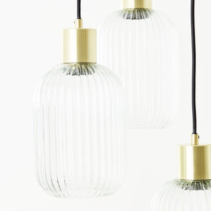 Suspension ronde Inspire Dipsy 3 x E27 diamètre 25 cm laiton brossé / verre