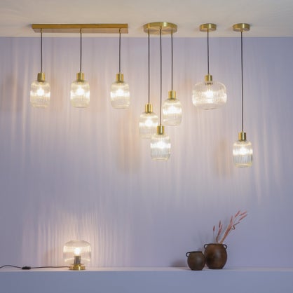 Suspension ronde Inspire Dipsy 3 x E27 diamètre 25 cm laiton brossé / verre