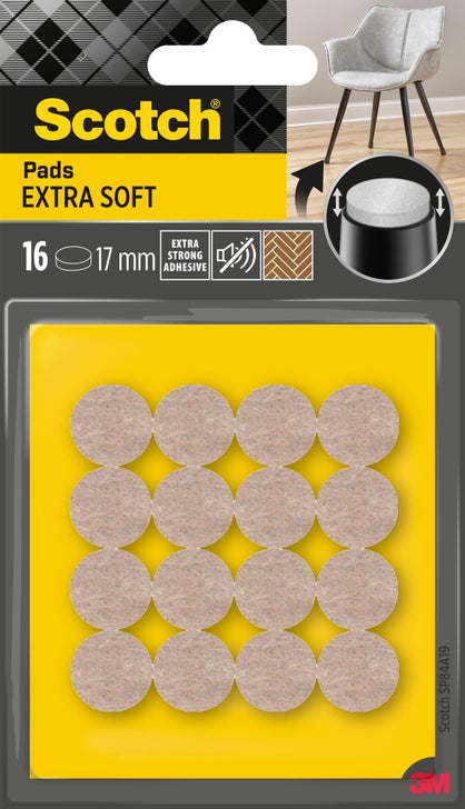 Lot de 16 patins feutre adhésifs en laine Scotch Ø17 mm