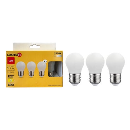 Lot de 3 ampoules LED sphériques E27 Lexman 470 lm blanc chaud (équivalent 40 W)