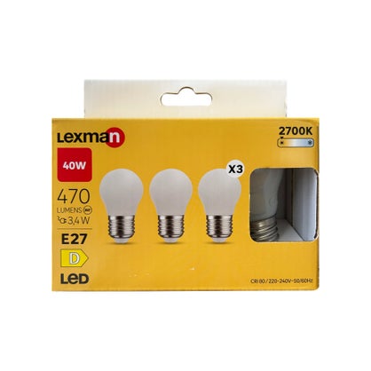 Lot de 3 ampoules LED sphériques E27 Lexman 470 lm blanc chaud (équivalent 40 W)