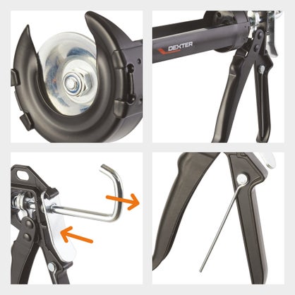 Pistolet pour mastic et perçage joint Dexter, acier noir.