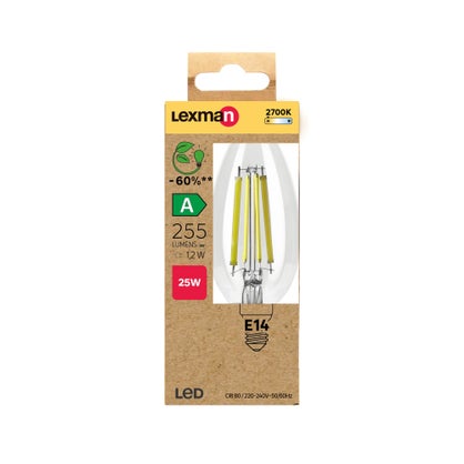 Ampoule LED flamme lisse E14 Lexman 2W (équiv. 25W) 255 lm blanc chaud 2700K classe A