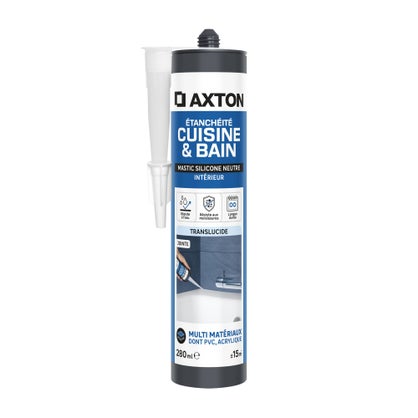 Mastic silicone cuisine & bain neutre transparent Axton – cartouche 280 ml