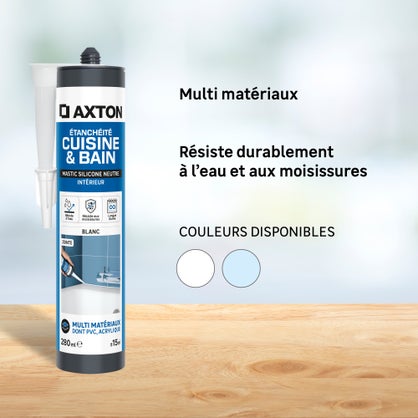Mastic silicone cuisine & bain neutre transparent Axton – cartouche 280 ml