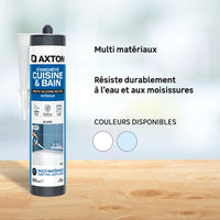 Mastic silicone cuisine & bain neutre transparent Axton – cartouche 280 ml