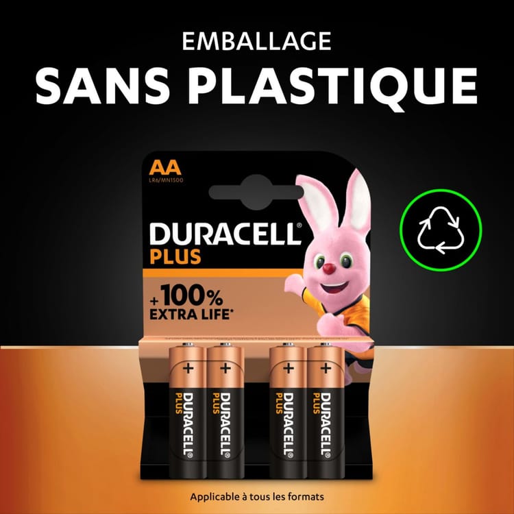 Piles Duracell LR03 AAA Plus – Lot de 4 – +100% Extra Life