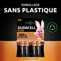Piles Duracell LR03 AAA Plus – Lot de 4 – +100% Extra Life