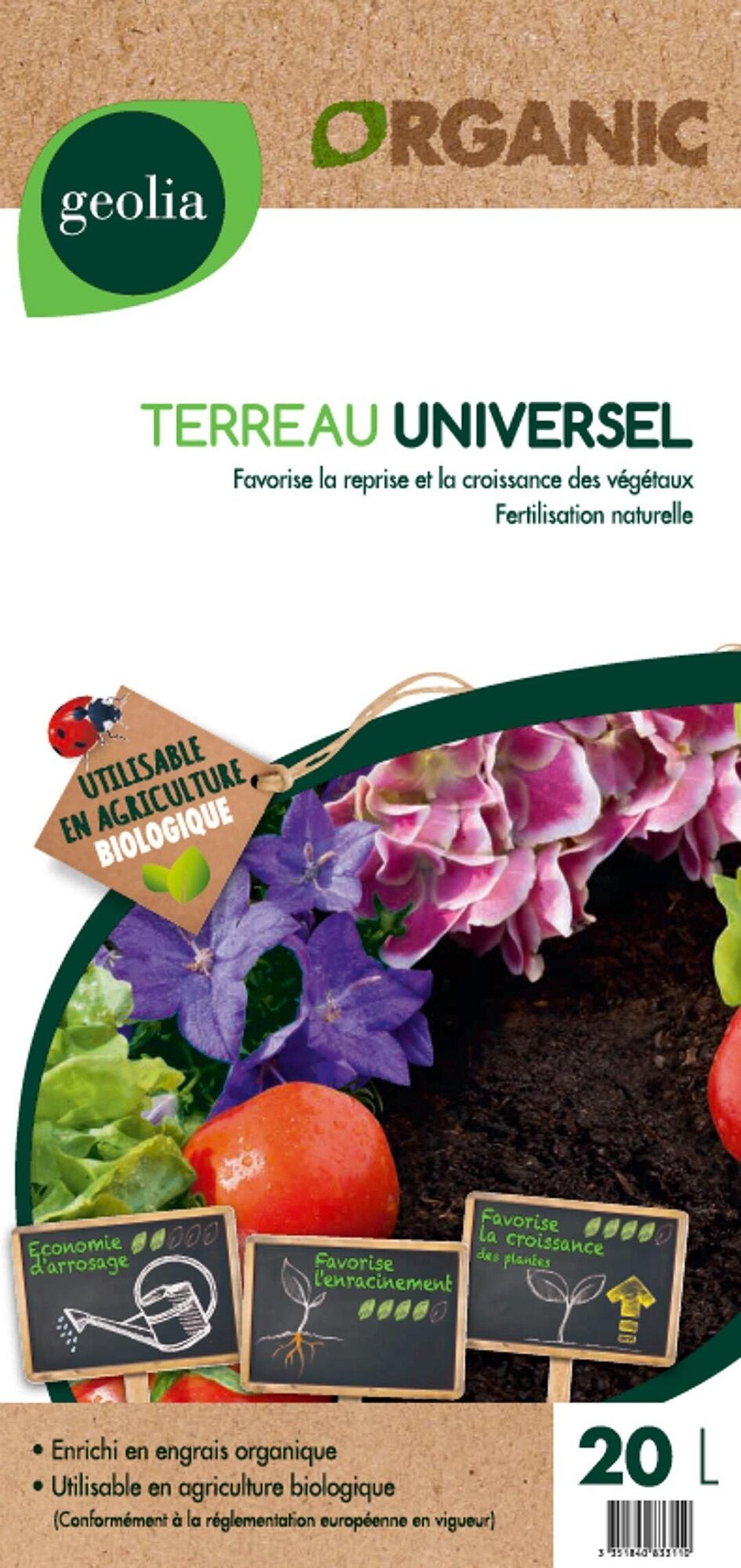 Terreau Universel sans tourbe Geolia 20L