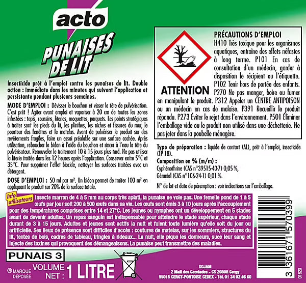 Pulvérisateur spécial punaises de lit Acto 1 L